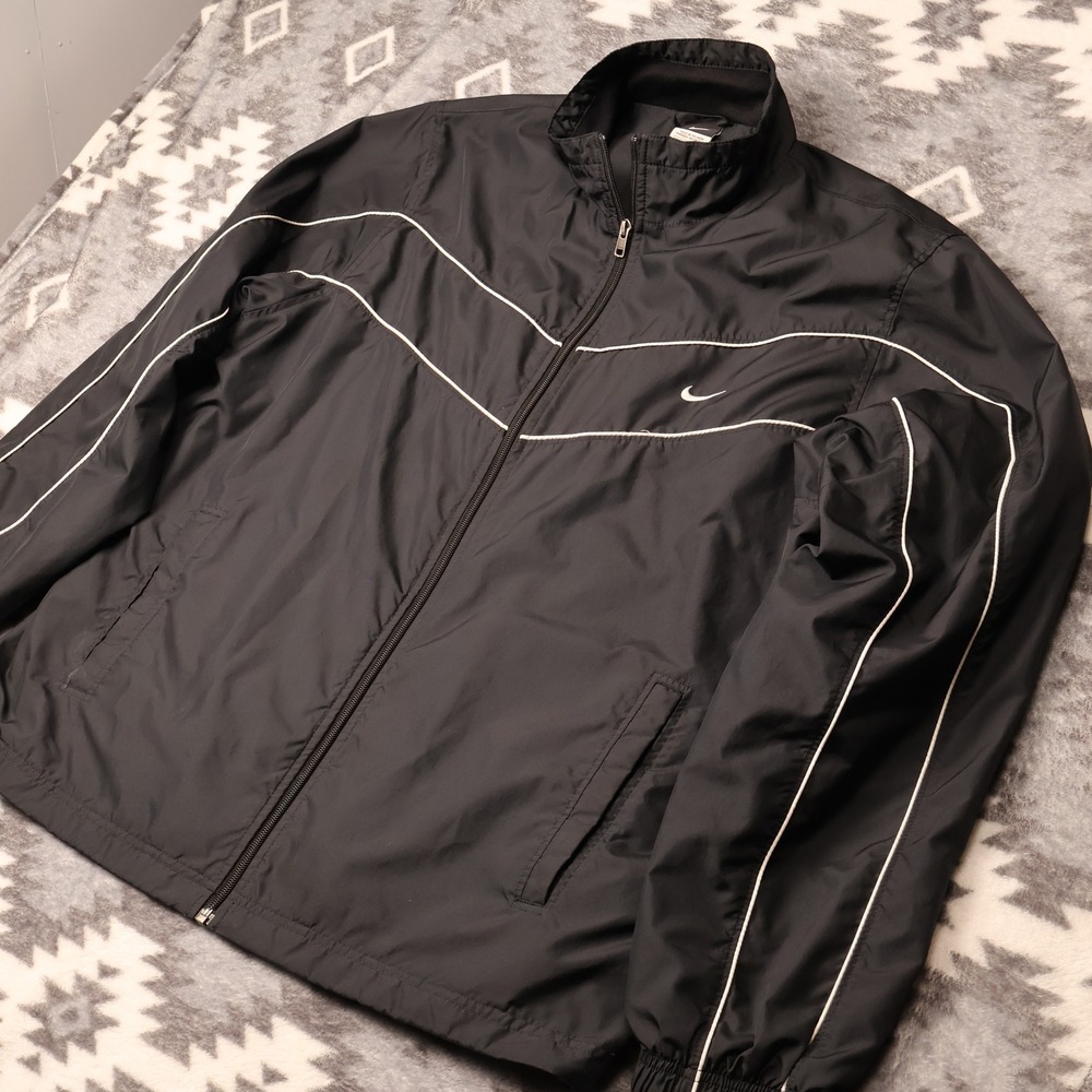 Nike Windbreaker Jacket Black White Piping Full Zip Swoosh Mens XXL